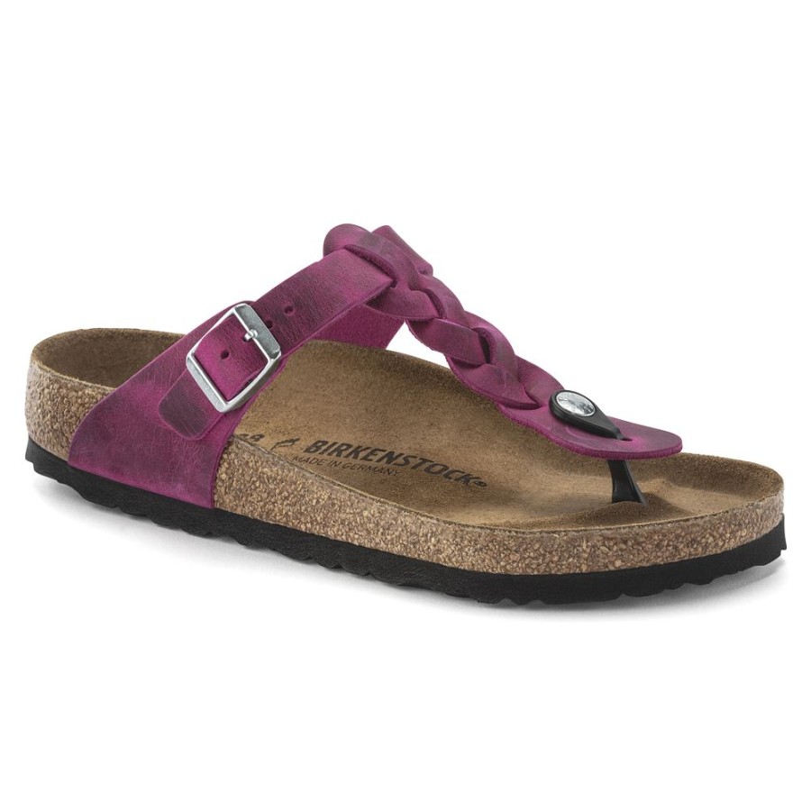 Birkenstock Gizeh Bright Fuchsia Oiled Leather Braid Regular Width Hard Footbed | Sandals