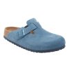 Birkenstock Boston Elemental Blue Suede Regular Width Soft Footbed | Clogs