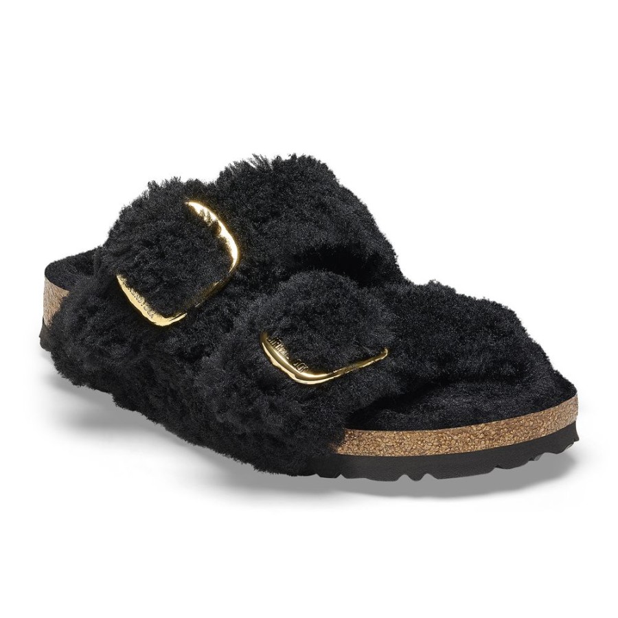 Birkenstock Arizona Big Buckle Teddy Shearling Black Narrow Width | Slippers