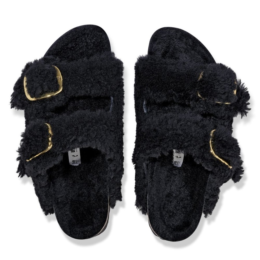 Birkenstock Arizona Big Buckle Teddy Shearling Black Narrow Width | Slippers