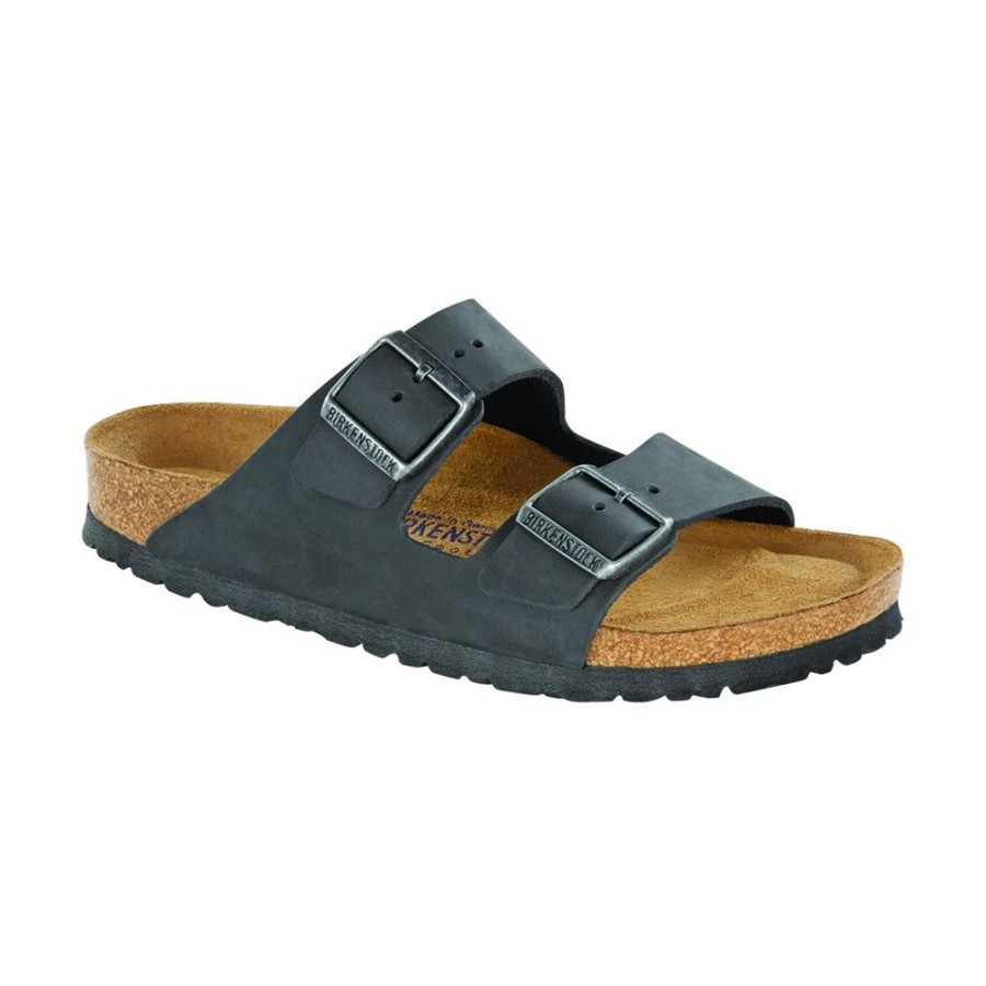 Birkenstock Arizona Black Oiled Regular Width Soft Footbed | Sandals