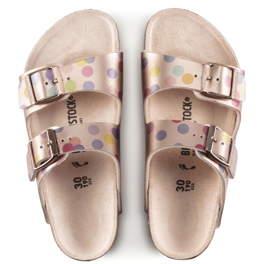 Birkenstock Arizona Kid'S Metallic Copper Dots Birko-Flor Narrow Width Hard Footbed | Girls