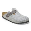 Birkenstock Boston Light Grey Wool Iron Oiled Strap Regular Width Hard Footbed | Slippers