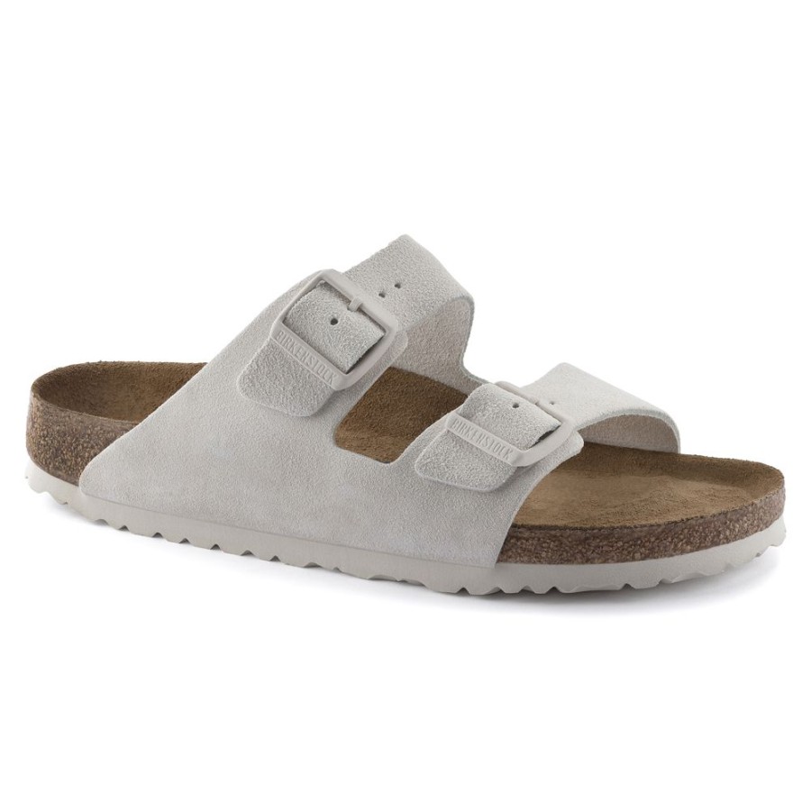 Birkenstock Arizona Antique White Suede Leather Regular Width Soft Footbed | Sandals