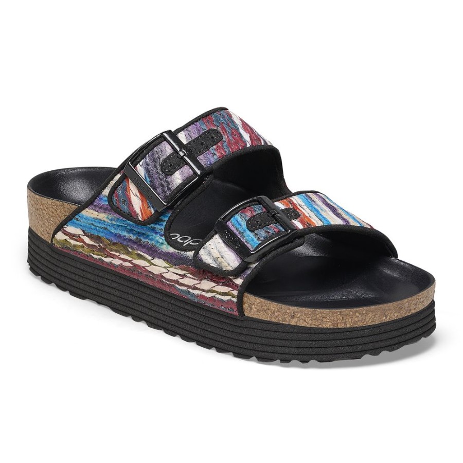 Birkenstock Arizona Platform Multi Turquoise Textile Narrow Width Hard Footbed | Sandals