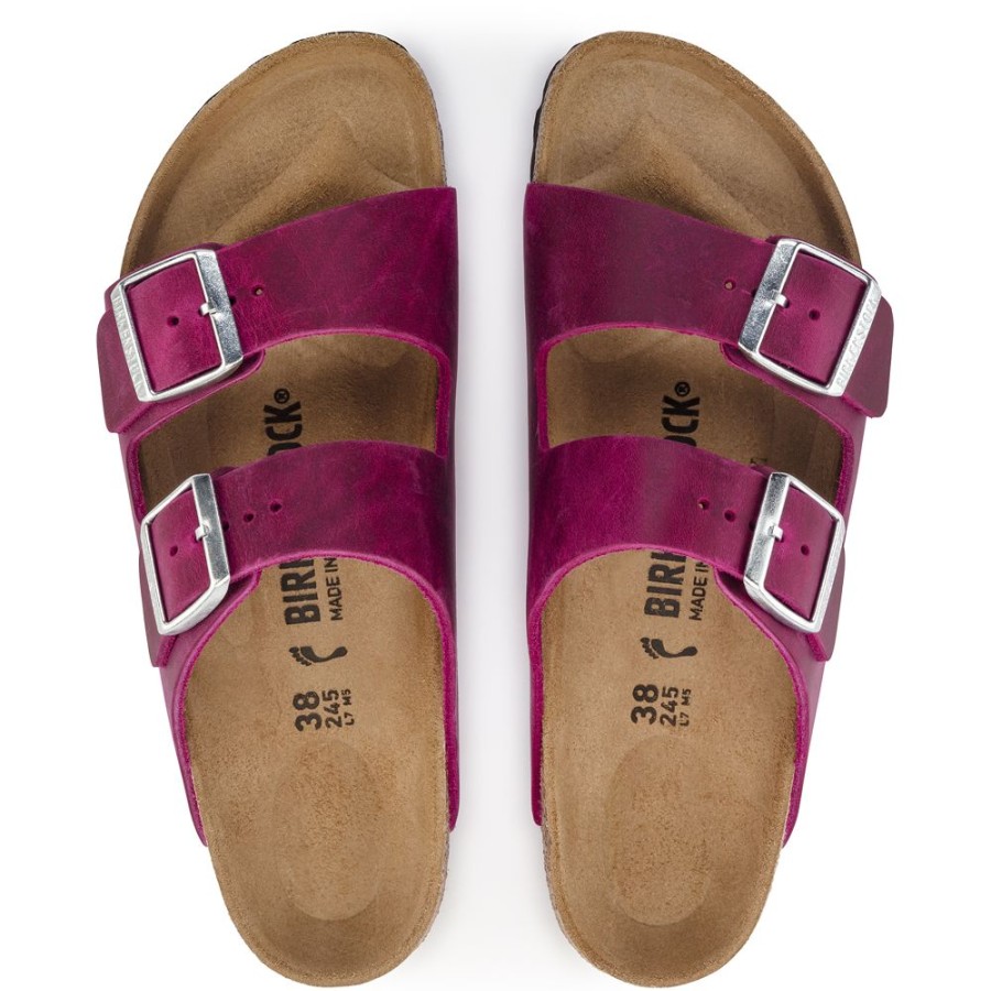 Birkenstock Arizona Festival Fuchsia Oiled Leather Regular Width Hard Footbed | Sandals