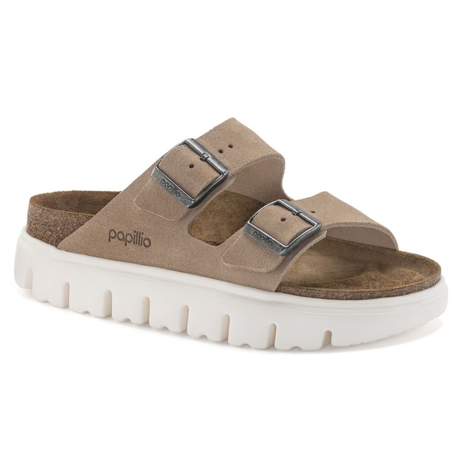 Birkenstock Arizona Chunky Warm Sand Suede Leather Narrow Width Hard Footbed | Sandals