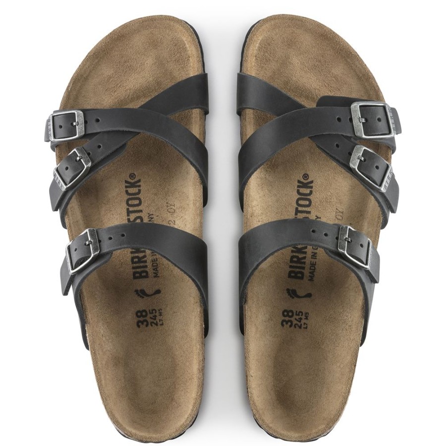 Birkenstock Franca Black Oiled Leather Regular Width Hard Footbed | Sandals