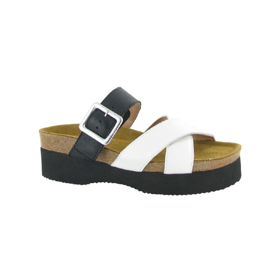 Naot Juliette Soft White Soft Black Leather | Sandals