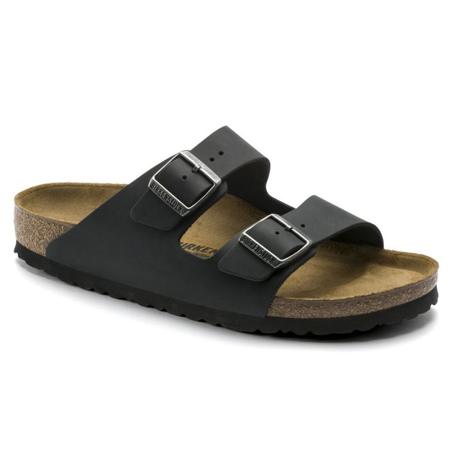 Birkenstock Arizona Black Oiled Leather Regular Width Hard Footbed | Sandals