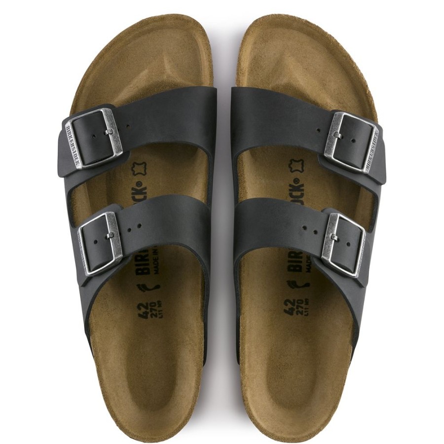 Birkenstock Arizona Black Oiled Leather Regular Width Hard Footbed | Sandals