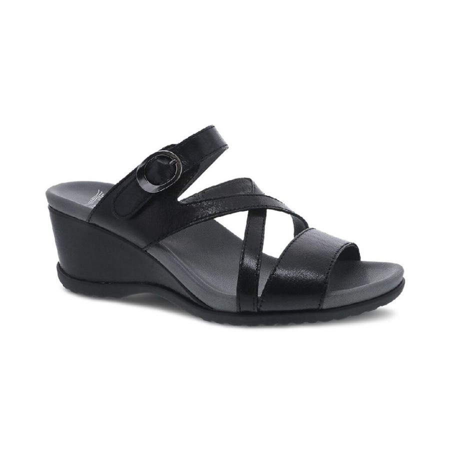 Dansko Ana Black Glazed Kid Leather | Sandals