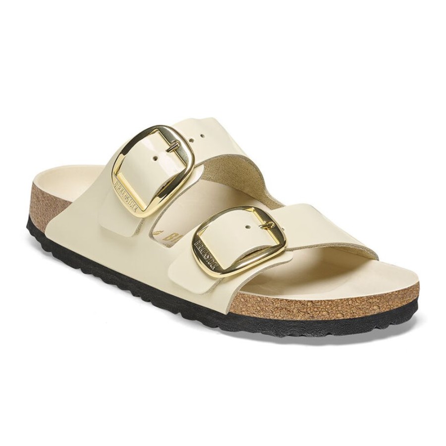 Birkenstock Arizona Big Buckle Hi Shine Ecru Narrow Width Hard Footbed | Sandals