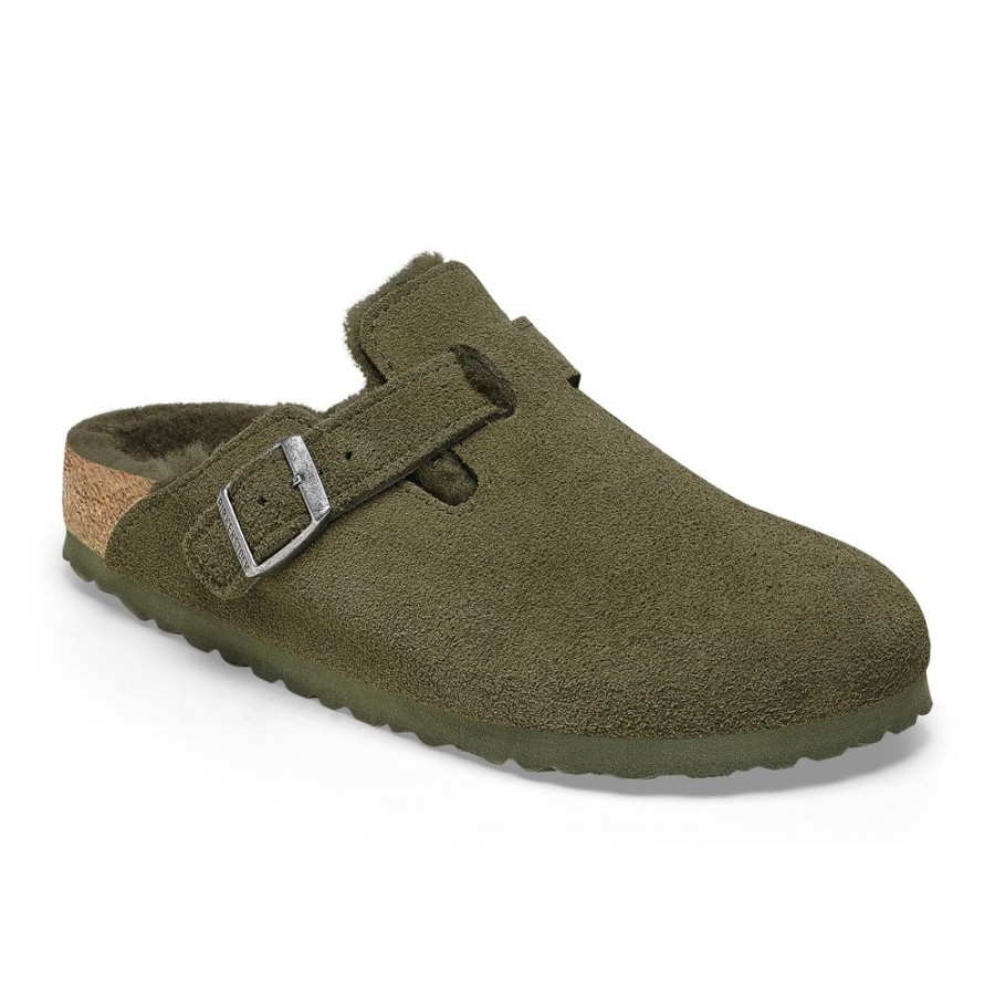 Birkenstock Boston Shearling Thyme Suede Leather Narrow Width | Clogs