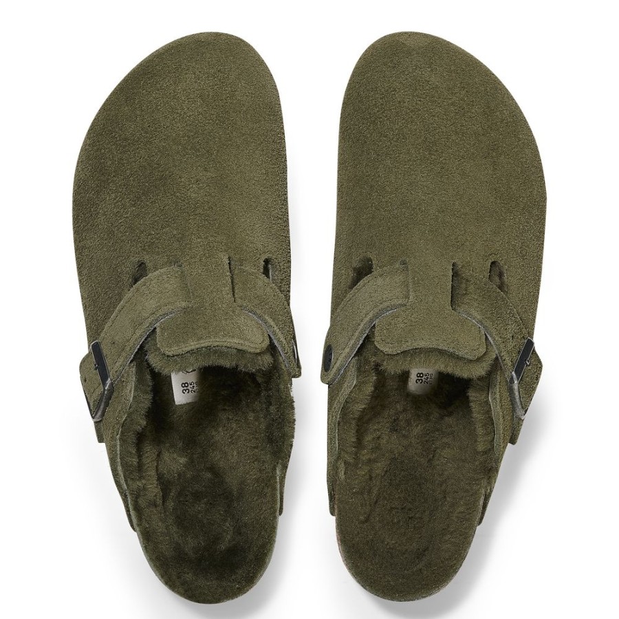 Birkenstock Boston Shearling Thyme Suede Leather Narrow Width | Clogs