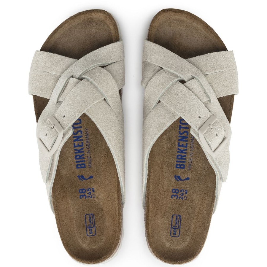 Birkenstock Lugano Antique White Suede Leather Narrow Width Soft Footbed | Sandals