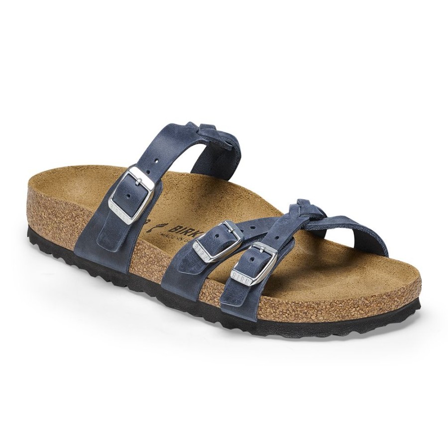 Birkenstock Franca Braid Navy Oiled Leather Regular Width Hard Footed | Sandals