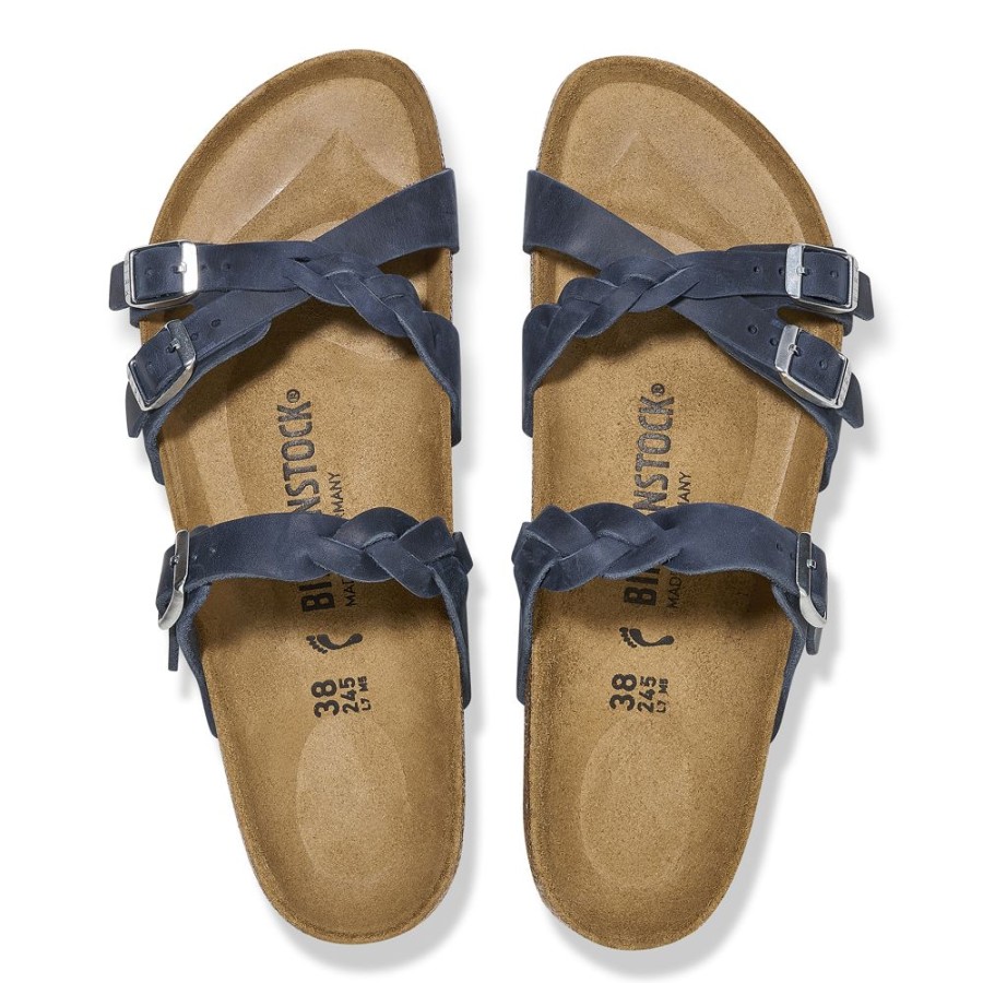 Birkenstock Franca Braid Navy Oiled Leather Regular Width Hard Footed | Sandals