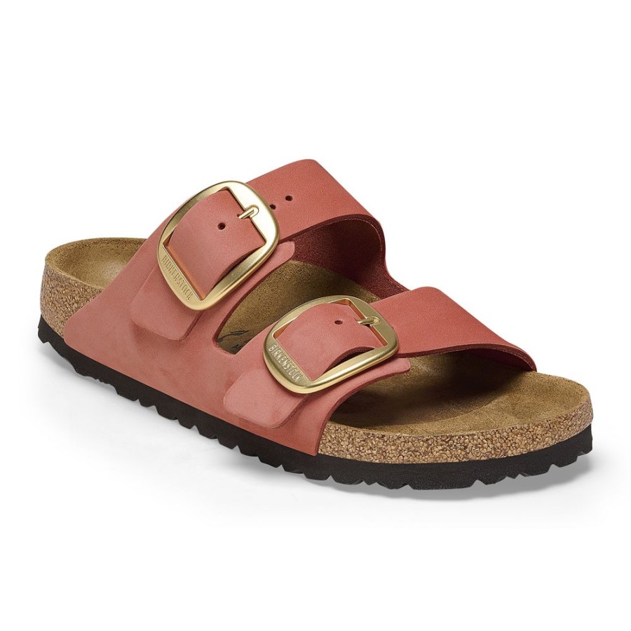 Birkenstock Arizona Big Buckle Mars Red Nubuck Leather Narrow Width Hard Footbed | Sandals