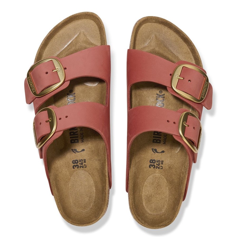 Birkenstock Arizona Big Buckle Mars Red Nubuck Leather Narrow Width Hard Footbed | Sandals