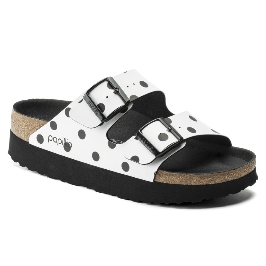 Birkenstock Arizona Platform White Black Dots Birko-Flor Narrow Width Hard Footbed | Sandals