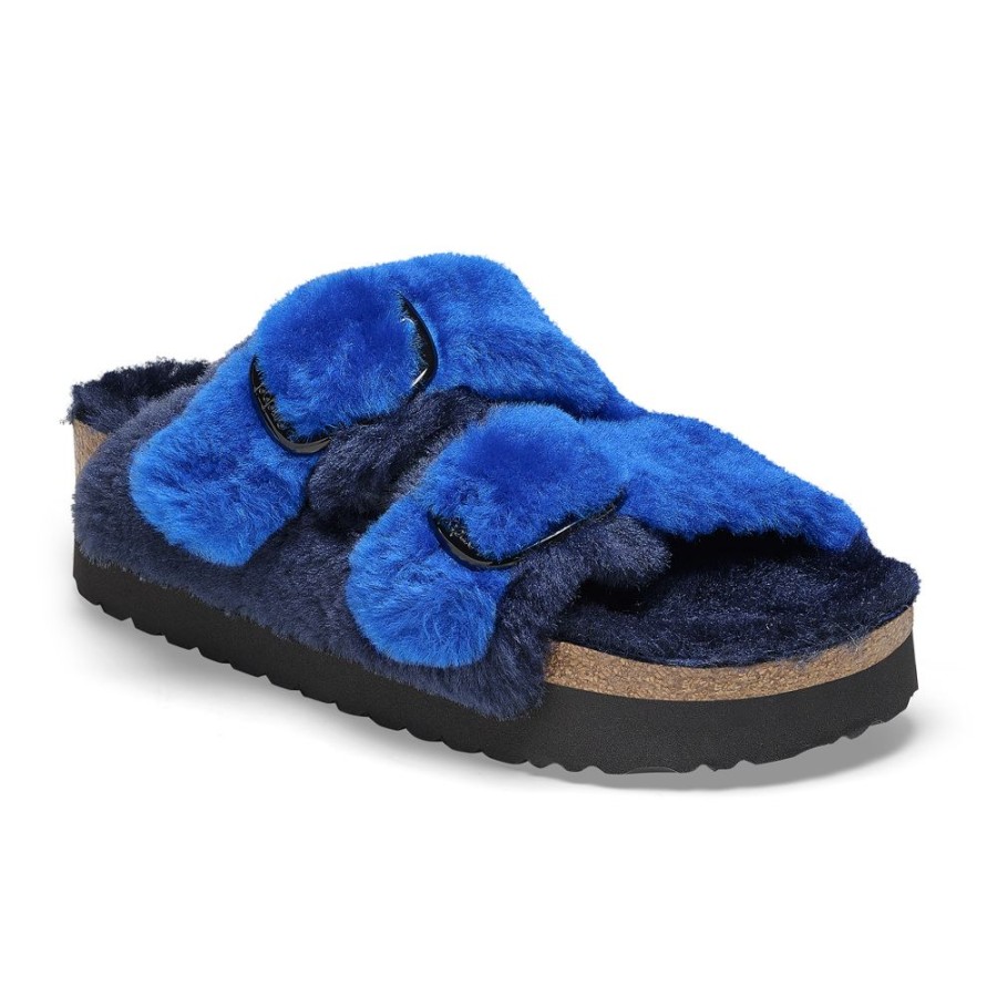 Birkenstock Arizona Big Buckle Platform Midnight Shearling Narrow Width | Sandals