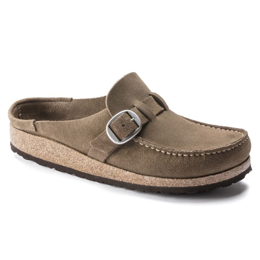 Birkenstock Buckley Gray Taupe Suede Regular Width Hard Footbed | Clogs