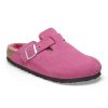 Birkenstock Boston Shearling Fuchsia Tulip Suede Narrow Width | Slippers