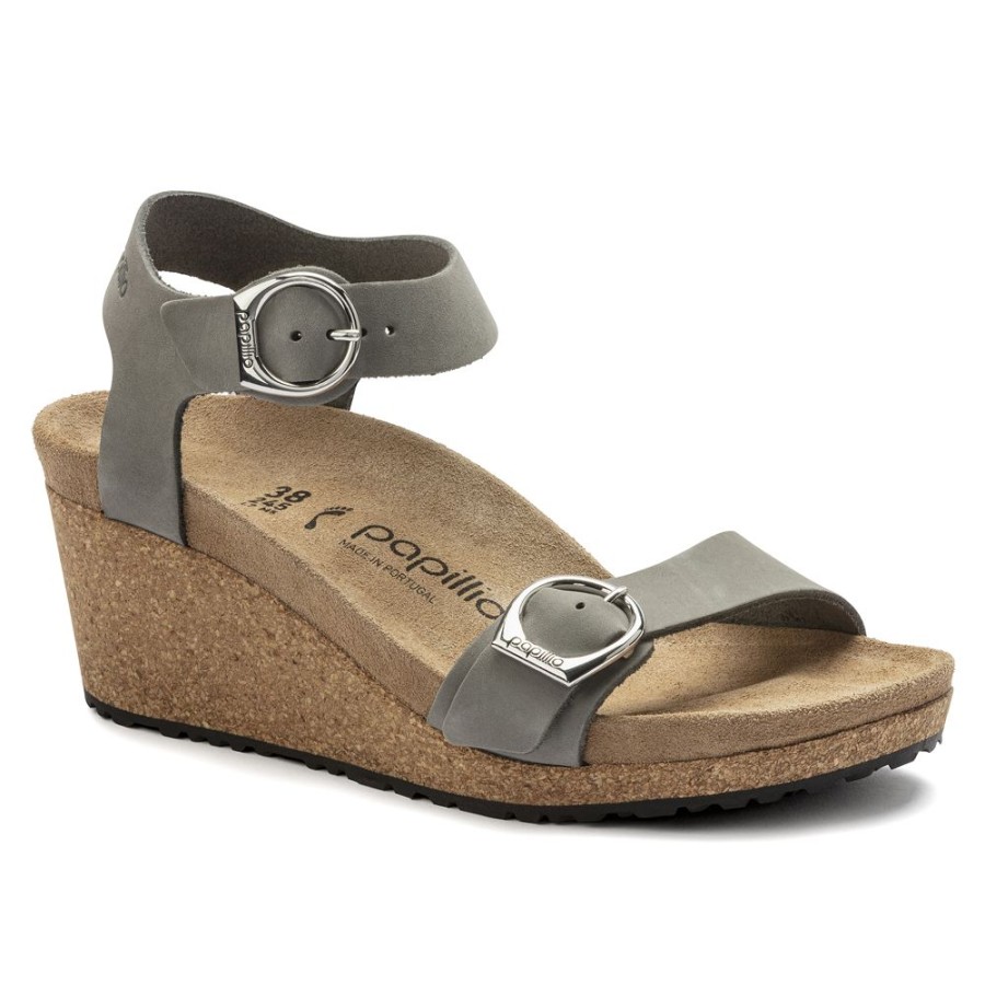 Birkenstock Soley Dove Grey Nubuck Narrow Width | Sandals