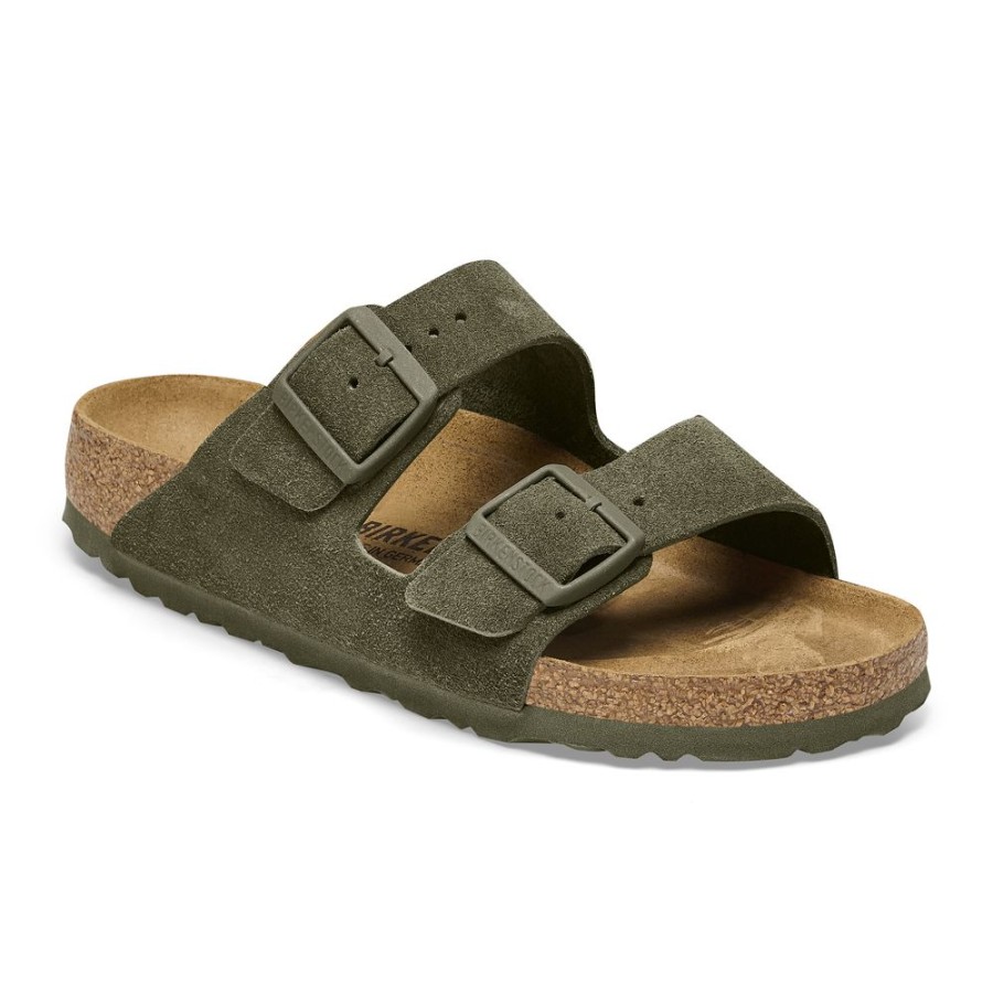 Birkenstock Arizona Thyme Suede Leather Narrow Width Hard Footbed | Sandals