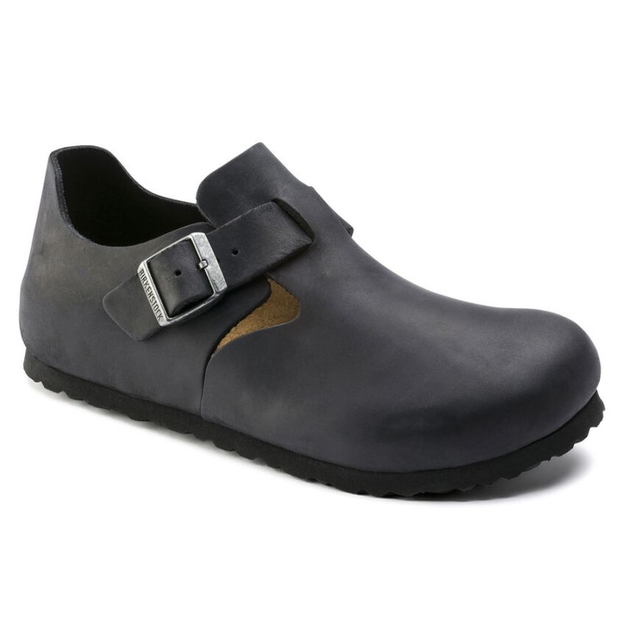 Birkenstock London Black Oiled Leather Regular Width Hard Footbed | Casual