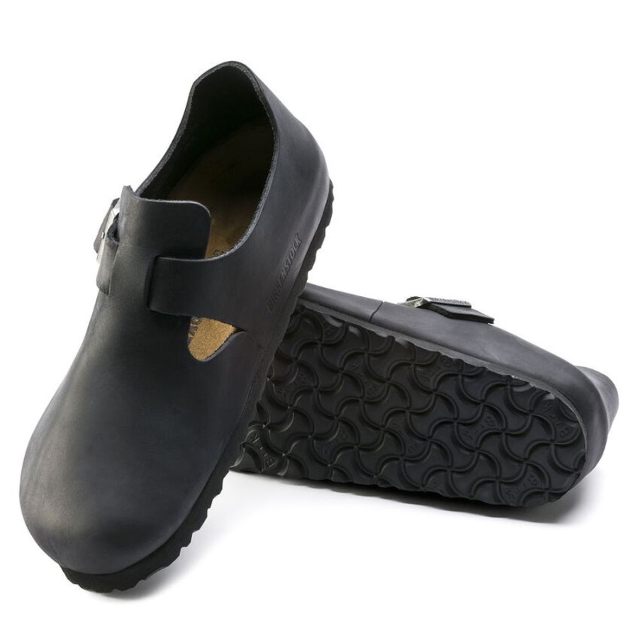 Birkenstock London Black Oiled Leather Regular Width Hard Footbed | Casual