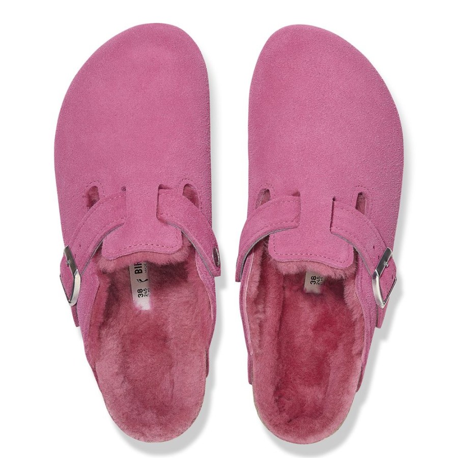 Birkenstock Boston Shearling Fuchsia Tulip Suede Narrow Width | Clogs