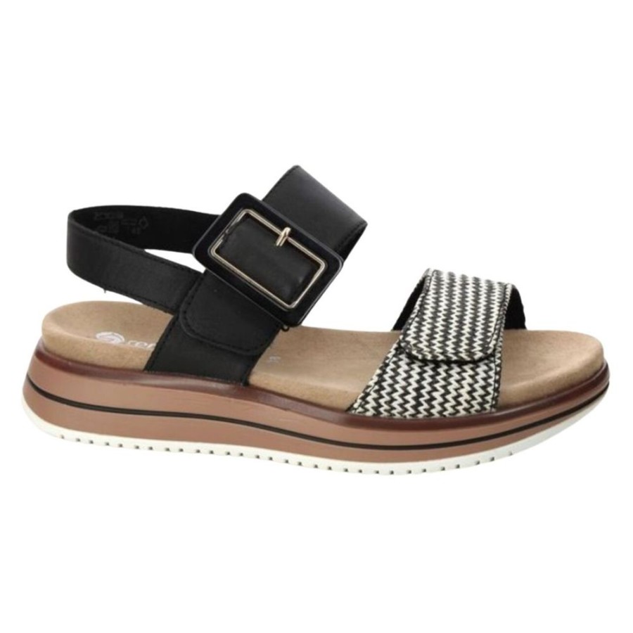 Rieker D1J53-02 Schwarz Cream Women'S | Sandals