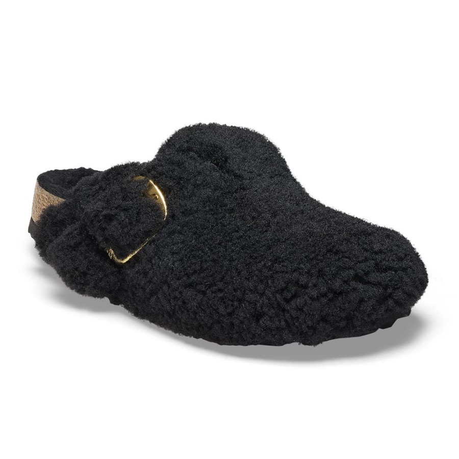 Birkenstock Boston Big Buckle Shearling Teddy Black Narrow Width | Clogs