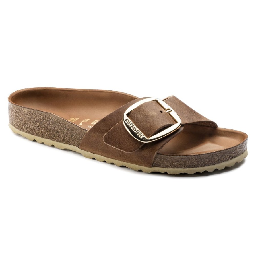 Birkenstock Madrid Big Buckle Cognac Oiled Leather Regular Width Hard Footbed | Sandals