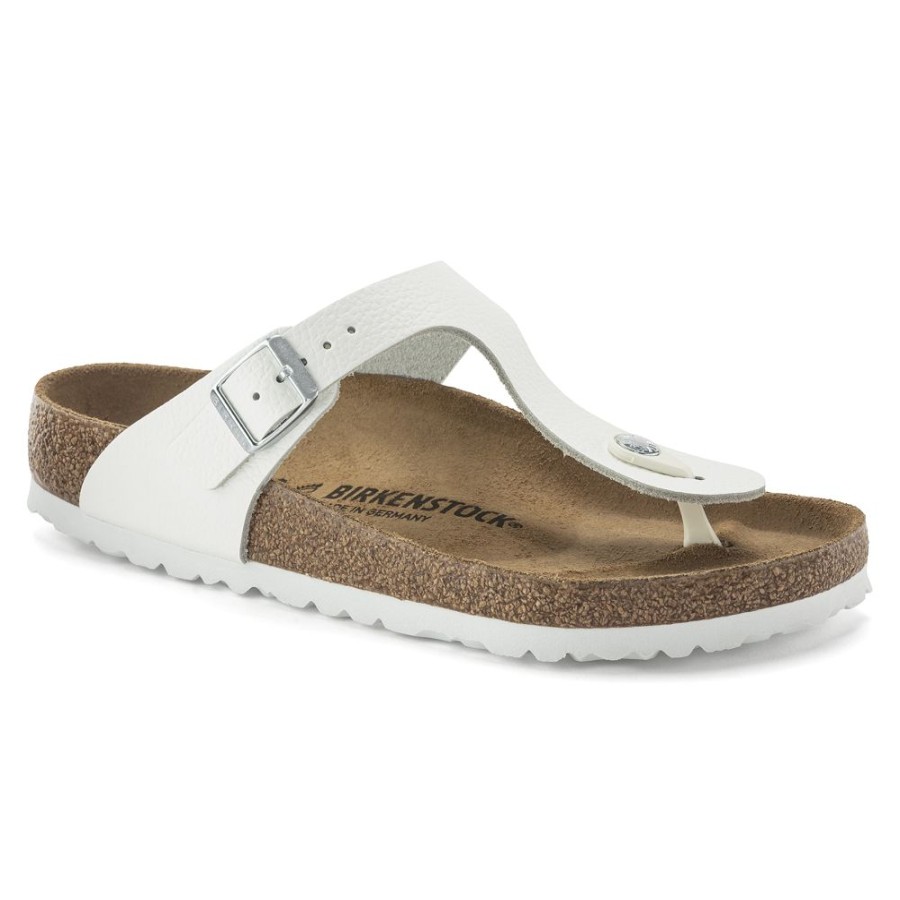 Birkenstock Gizeh White Leather Regular Width Hard Footbed | Sandals