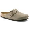 Birkenstock Boston Taupe Suede Regular Width Soft Footbed | Clogs